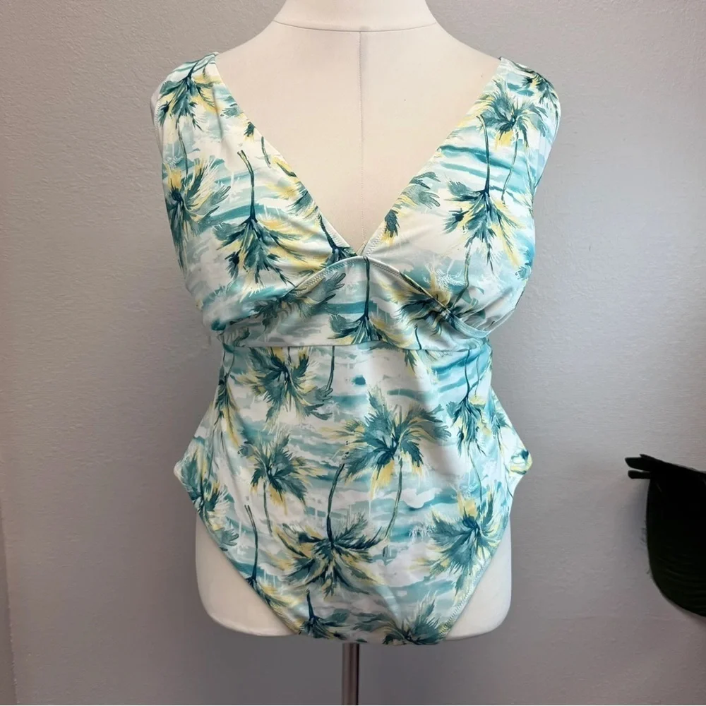 Old Navy Blue Scenic V-Neck One Piece Swim Suit - New - Size 3X